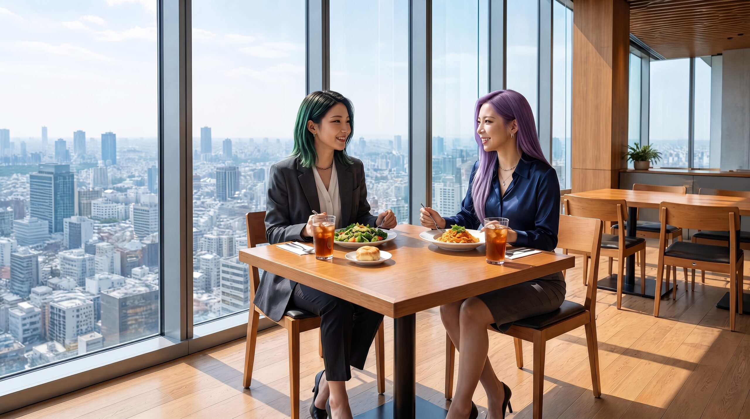Nixie and Maya having brunch at skydeck